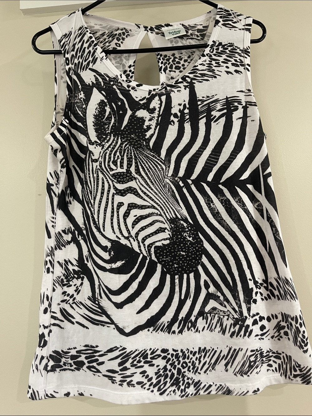 RAINFOREST Black & White Zebra Graphic Tank Top